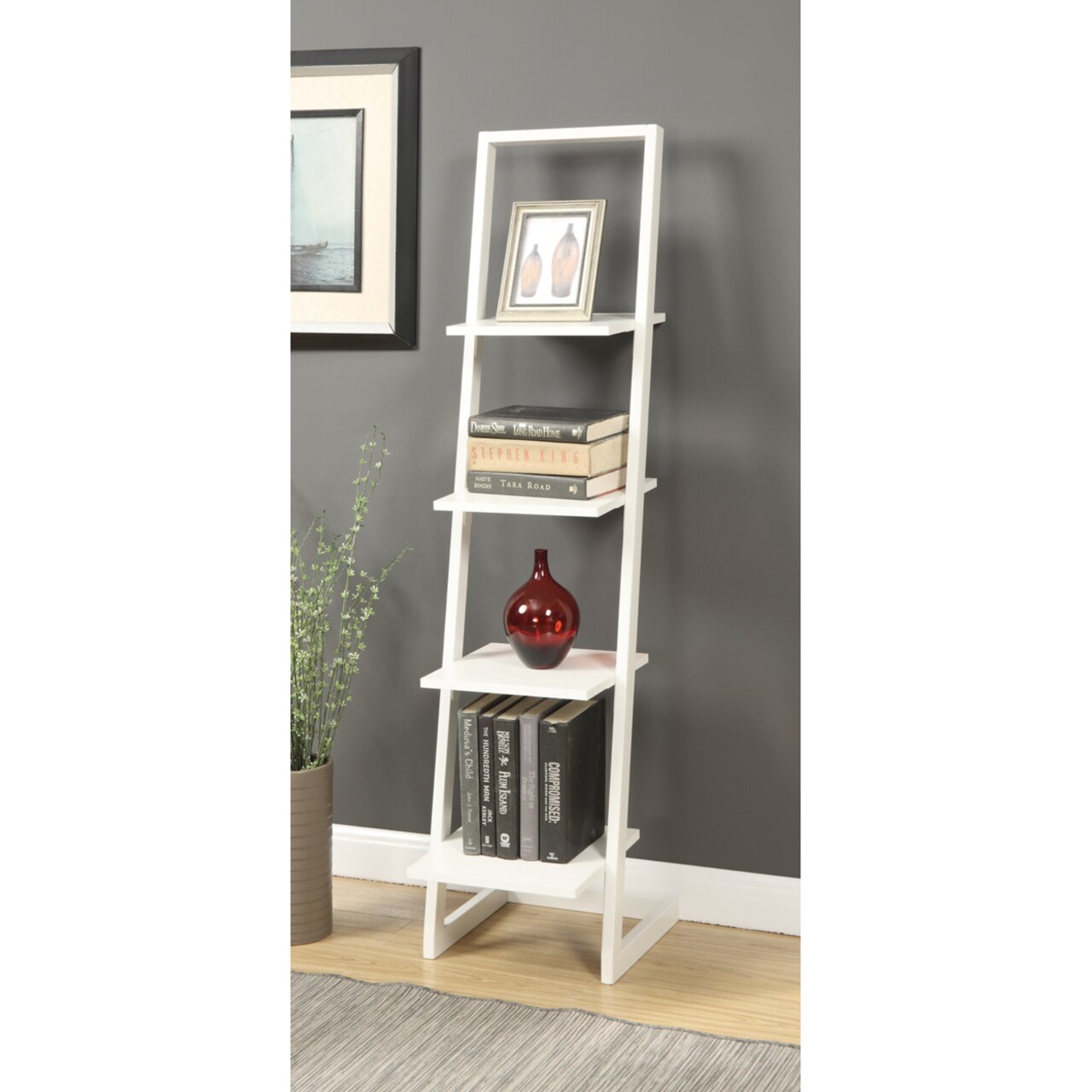 Convenience Concepts Designs2Go 4 Tier Ladder Bookshelf, White